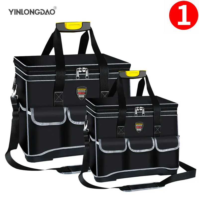 

YINLONGDAO Upgrade Black Tool Bag 14/16 inch Electrician Bag 1680D Oxford Waterproof Wear-Resistant Strong Tool Storage Toolkit