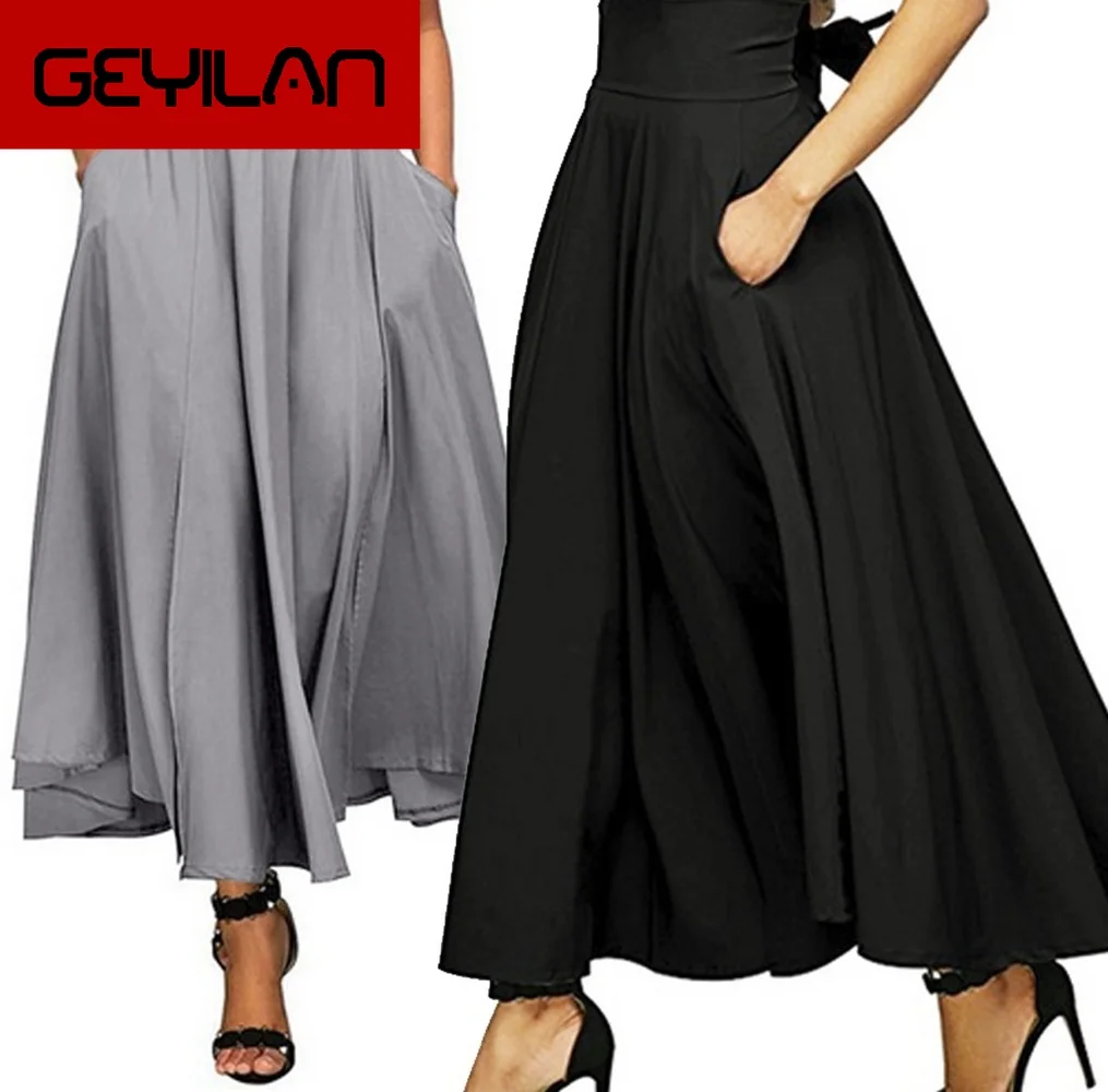 Женская длинная юбка с высокой талией плиссированная трапециевидная макси