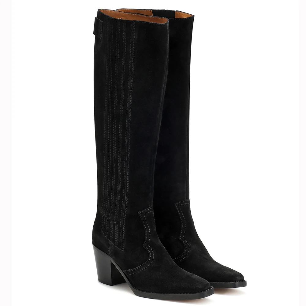 Сапоги до колена Техасские на блочном каблуке ковбойские сапоги для женщин