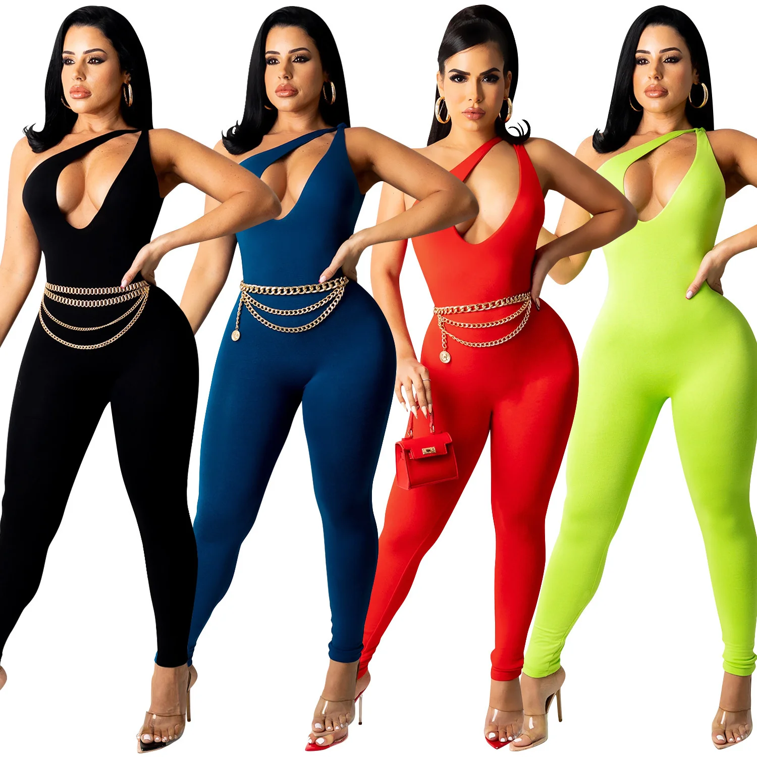 

Cutubly Sleeveless One Piece Jumpsuits Solid Tight One Shoulder Girl Romper Jumpsuit Hollow Out Rompers And Jumpsuits For Women