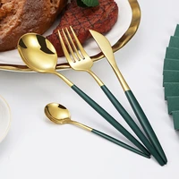 portugal stainless steel knife fork and spoon tableware set western food steak knife and fork green gold gift dinnerware set