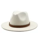 Женская фетровая шляпа от солнца на осень и зиму, Классическая флоппи-шляпка с широкими полями, белаячерная, шапка из имитации шерсти