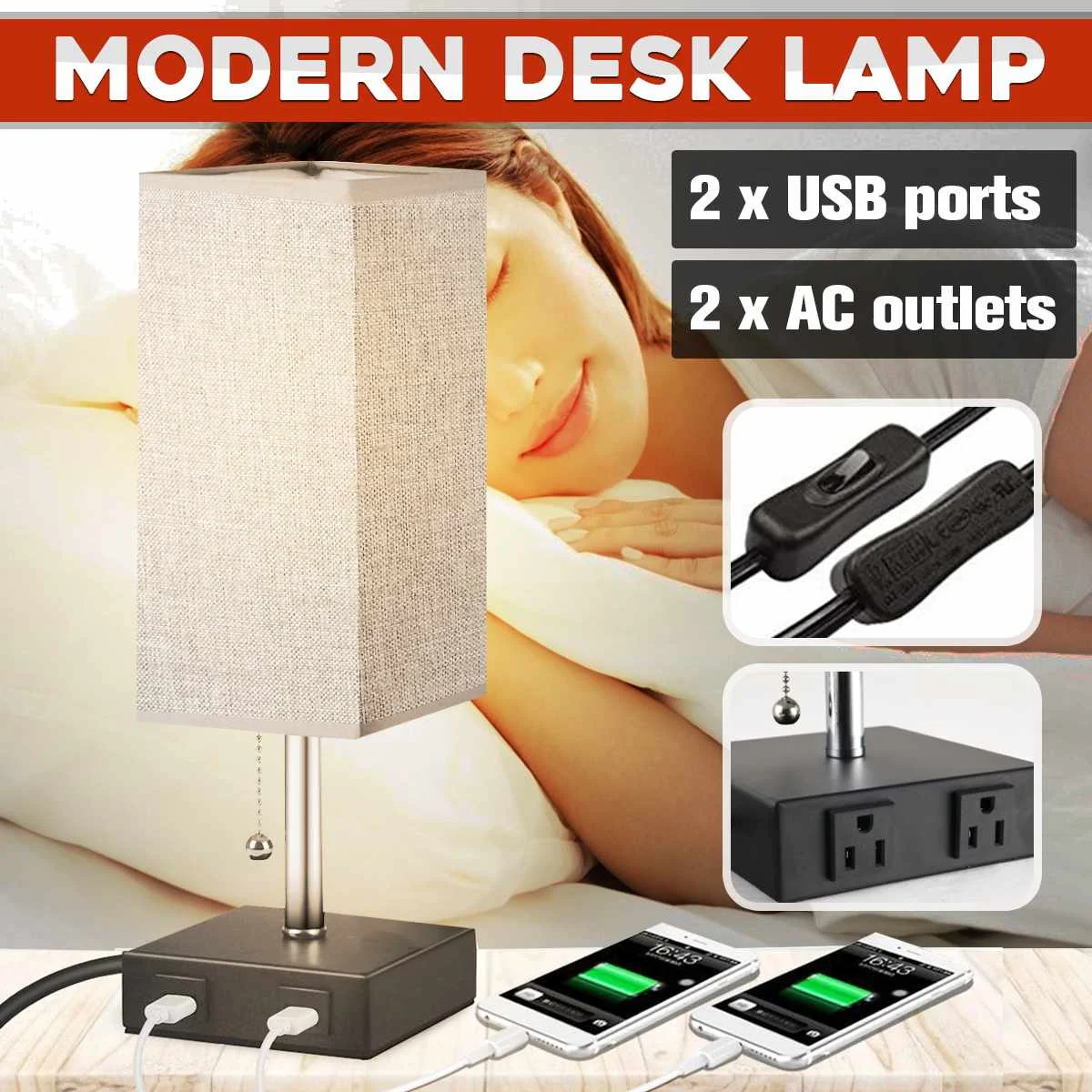 

Настольная лампа, 2 шт., с USB-портами для зарядки
