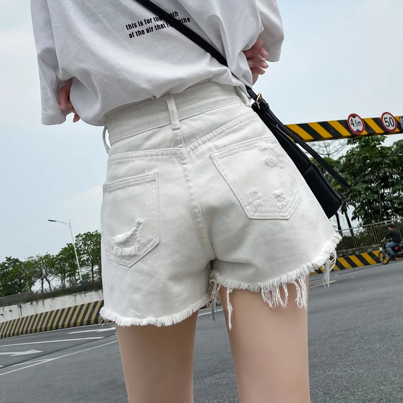 

Summer new high waist fashion heavy industry rivet denim shorts