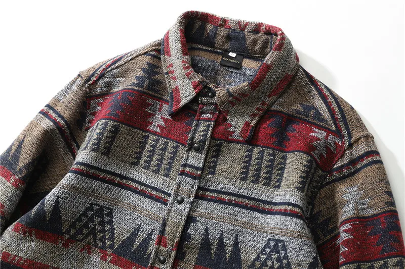 

Geometric Stripe Men Vintage Thicken Flannel Woolen Autumn Winter Long Sleeve Harajuku Streetwear Hip Hop Casual Shirts