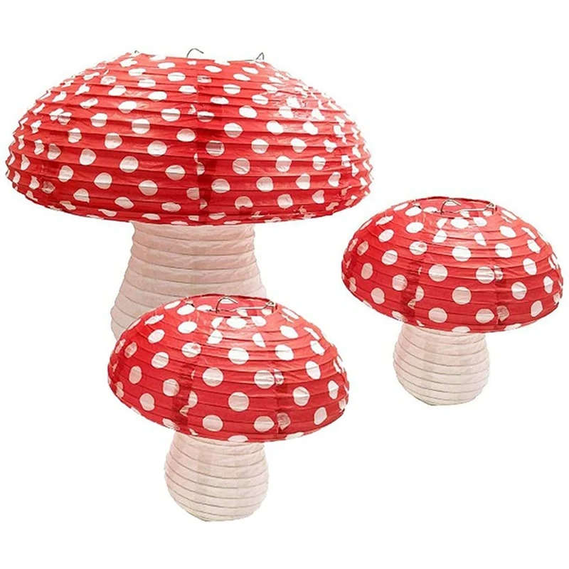 

Hot Sale 3Pcs Mushroom Shaped Paper Lanterns for Forest Jungle Wonderland Theme Birthday Party Decor Hanging 3D Mushroom Ornamen