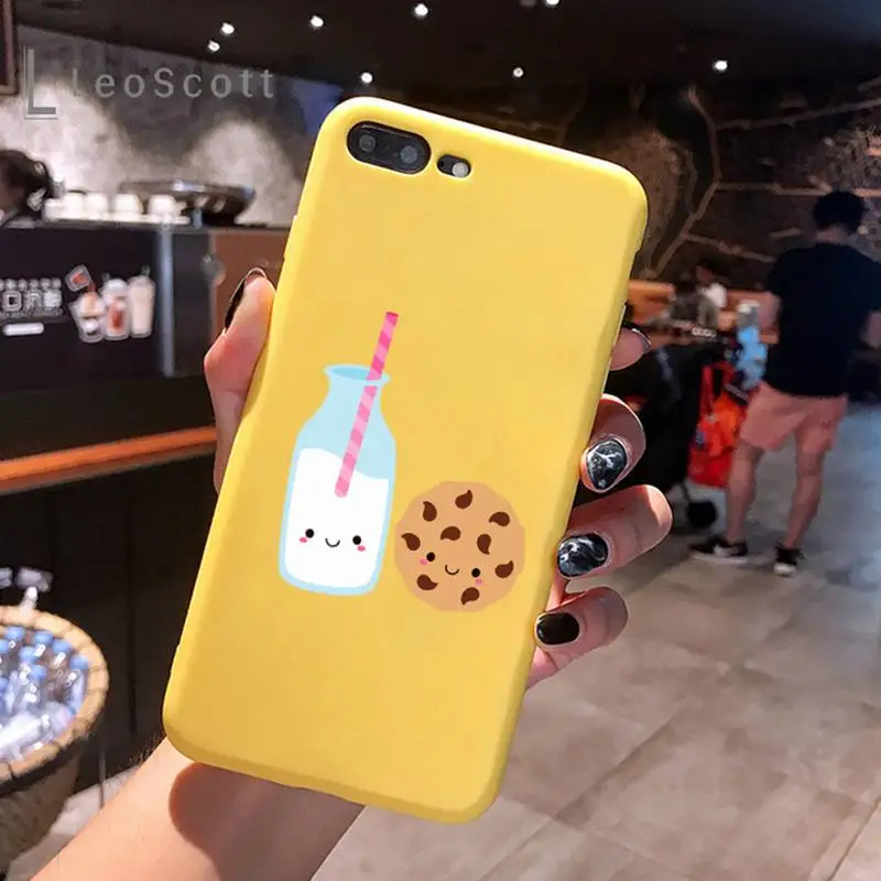 

food Cute Milk Biscuits Phone Case Yellow Candy Color for iPhone 6 7 8 11 12 s mini pro X XS XR MAX Plus