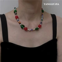 colored heart shaped glass pearl necklace europe united states temperament personality fashion chain of clavicle ms girl jewelry