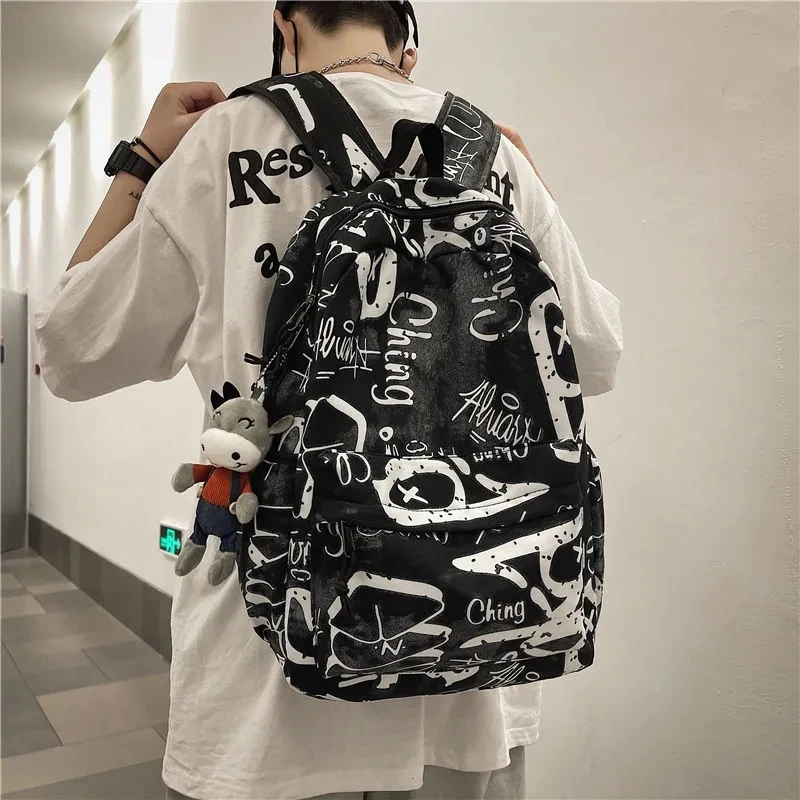 Graffiti letter couples schoolbags men women casual treval backpack Multi-Function Junior school bags