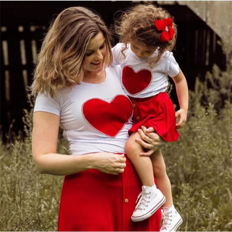 Футболка с коротким рукавом и принтом в виде сердца юбка | Мать ребенок