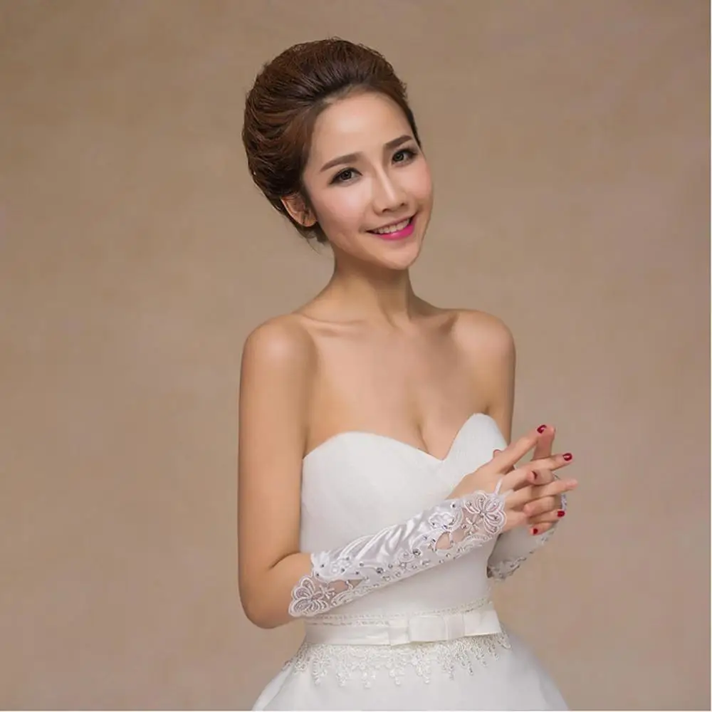 Белые Свадебные перчатки с бантом кружевные свадебные для невесты аксессуары