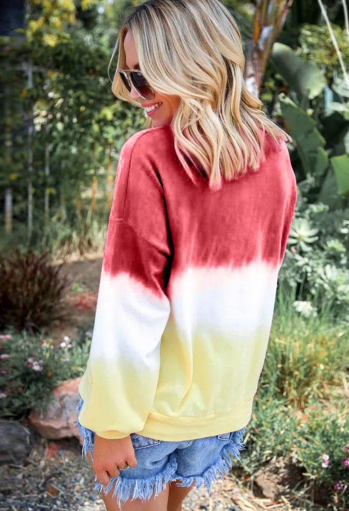 LZEQuella Women Autumn Winter Gradient Color Print Hoodies Sweatshirt Casual O Neck Long Sleeve Pullovers Female Tracksuit Top