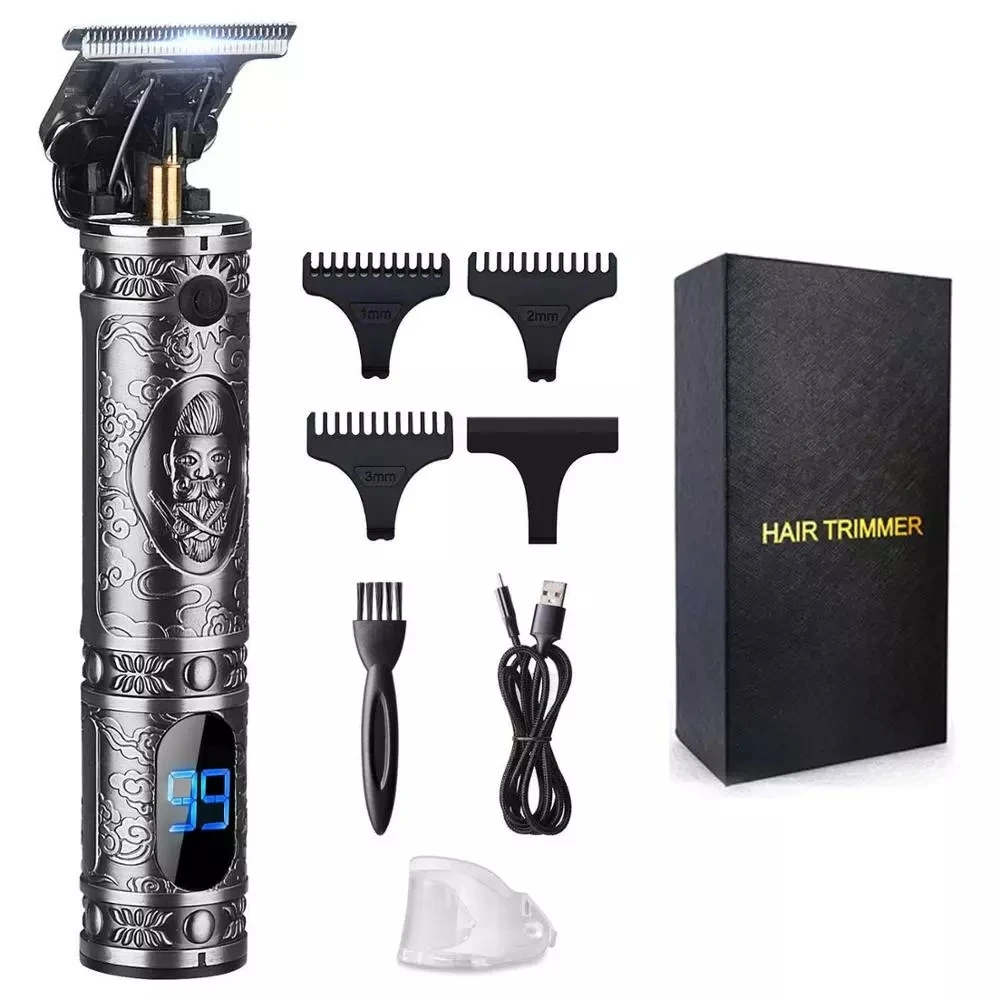 

LCD cordless zero gapped T blade hair trimmer outliner salon clippers USB t9 rechargeable barber beard shaver for men haircut