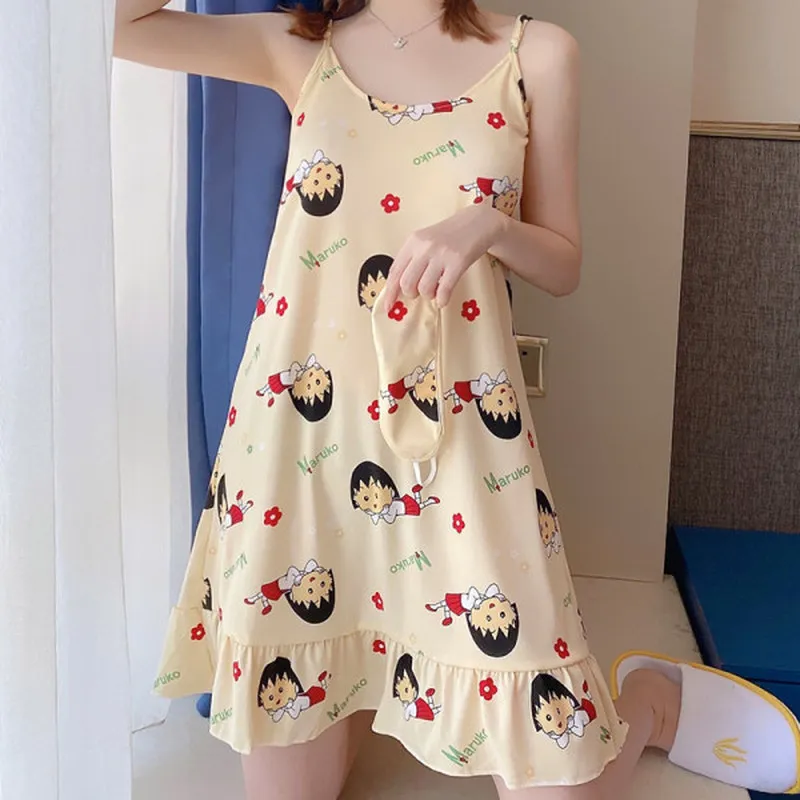 2021 Летняя женская ночная рубашка на бретелях без рукавов для сна топы девушек