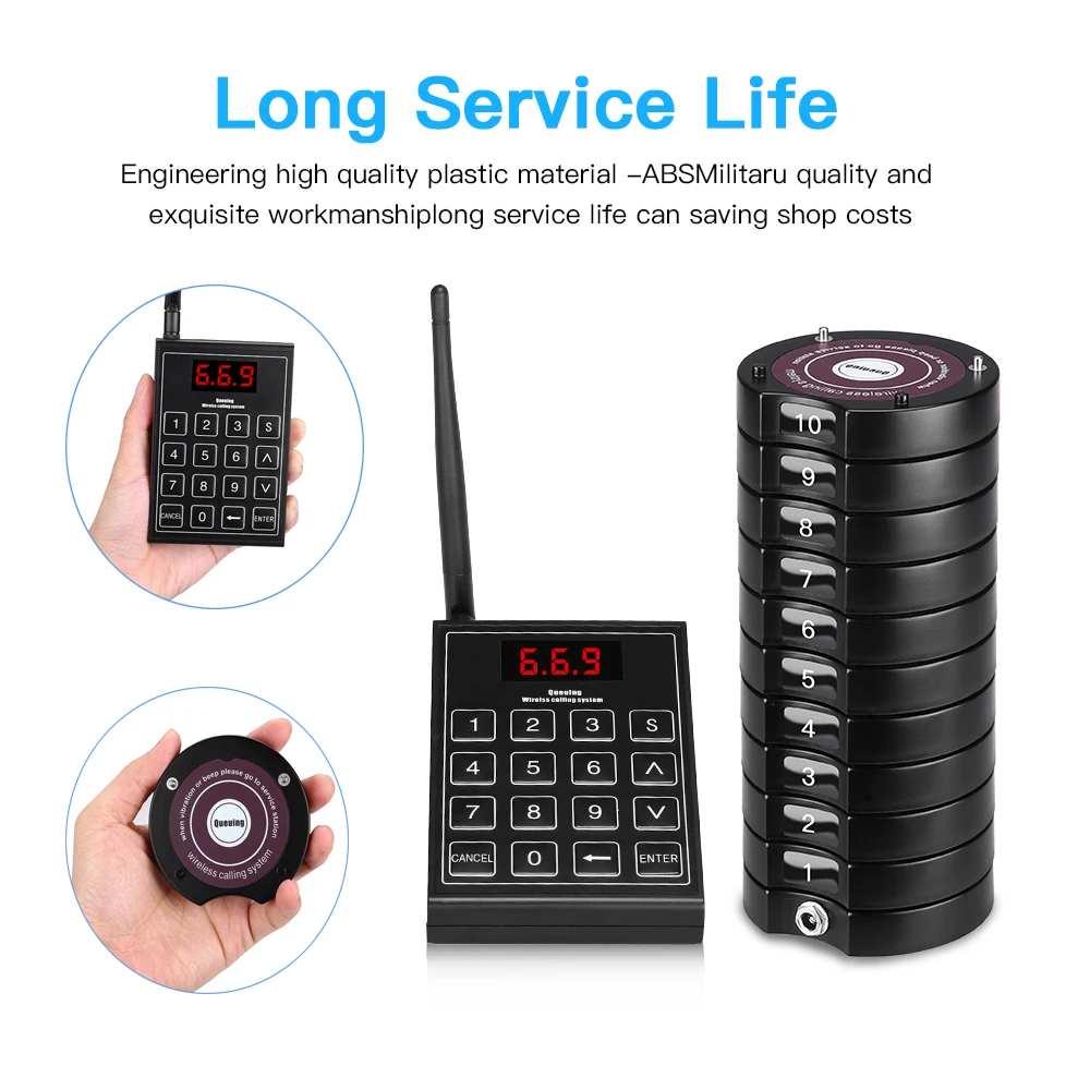 Беспроводная система очереди пейджинговая 1 передатчик + 10 пейджеров под горкой