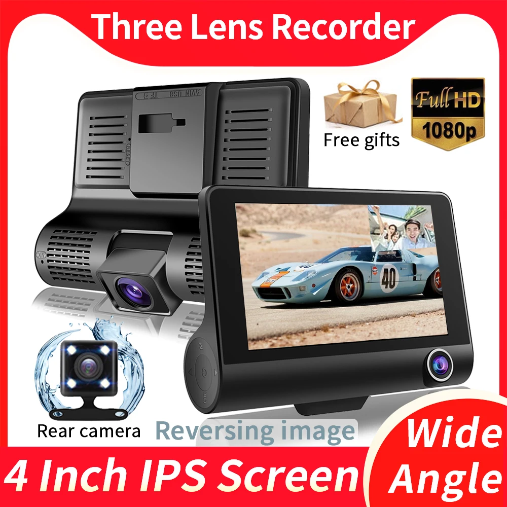 

DashCam Car DVR 4 Inch Full HD 1080P 3 Lens Auto Video Recorder 170° Camera Parking Monitoring Night Vision Camcorder