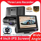 Видеорегистратор автомобильный, 4 дюйма, Full HD 1080P, 3 объектива, 170 