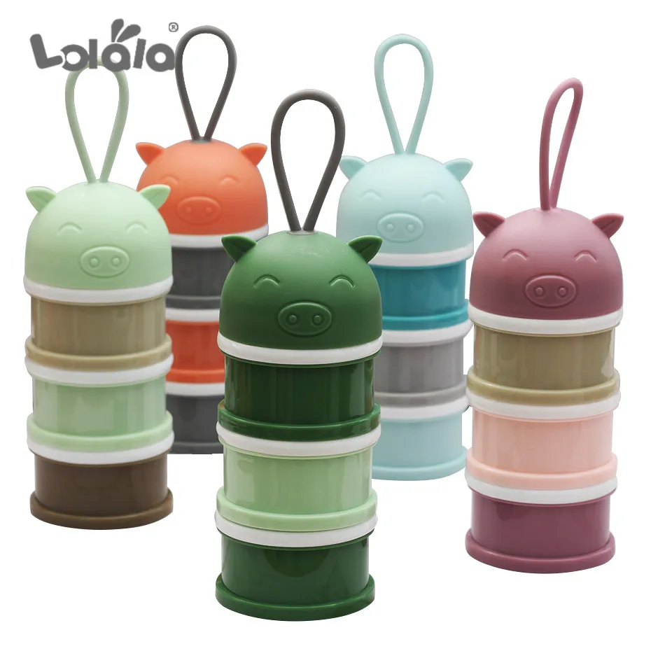 3-layer Portable Baby Food Storage Box Cartoon Pig Grain Milk Powder Heart-shaped Dinosaur Water Towel | Мать и ребенок