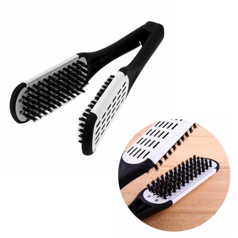 

Natural Ceramic Plywood Straightening Comb Double Sided Hairdressing Brush Clamp Fibre Styling Hair Care Tools Hair Straightener