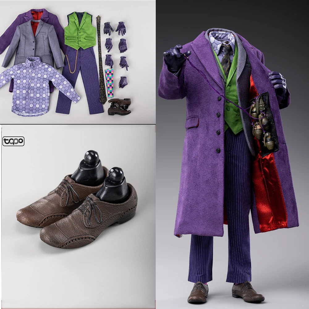 

Мужской плащ Joker TP002 в масштабе 1/6, Heath Ledger, классический Тренч с жилетом и брюками, обувь для экшн-фигурки 12 дюймов, игрушка-кукла