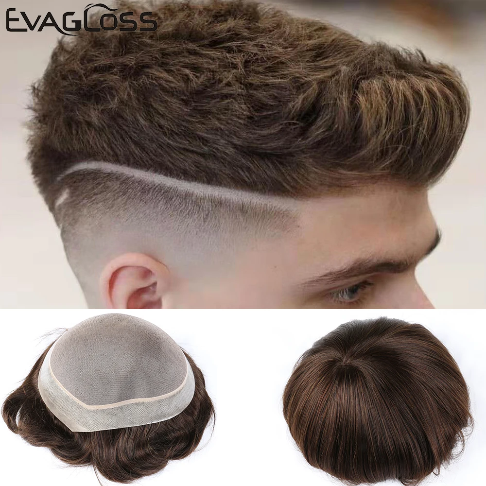 Парики для мужчин EVAGLOSS тонкие моно короткие парики из человеческих волос Протез