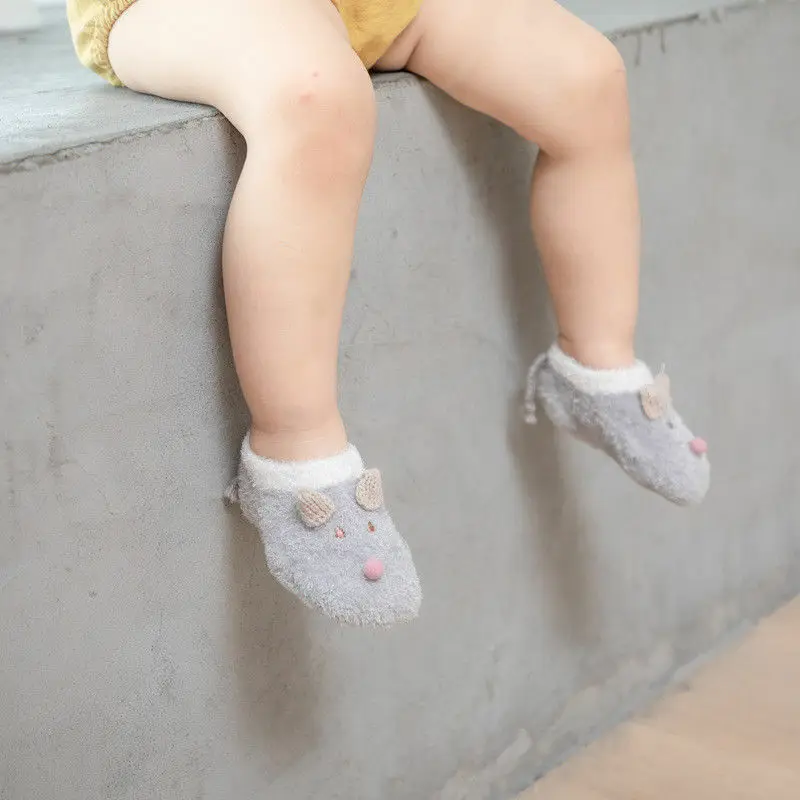 Зимние Теплые Симпатичные Мультяшные нескользящие носки для новорожденных