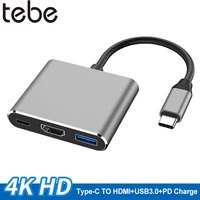 tebe type c hub usb c to hdmi compatible 3 in 1 converter head 4k hdmi usb 3 0 pd fast charging smart adapter for macbook