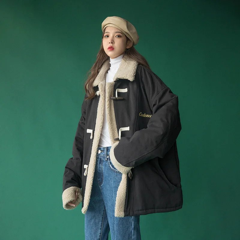 

NEW Coat Thickening Female Autumn and Winter Korean Version of Loose Winter Wool Plus Velvet Cotton Clothing Short Coat