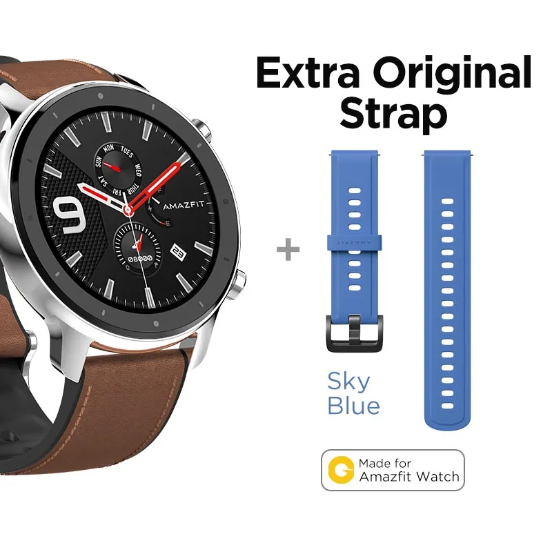 S-Extra SkBlue Strap Глобальная версия Amazfit GTR 47 мм Смарт-часы 5ATM водонепроницаемые Смарт-часы 24 дня батарея управление музыкой кожаный силиконовый ремешок - Цвет: S-Extra SkBlue Strap