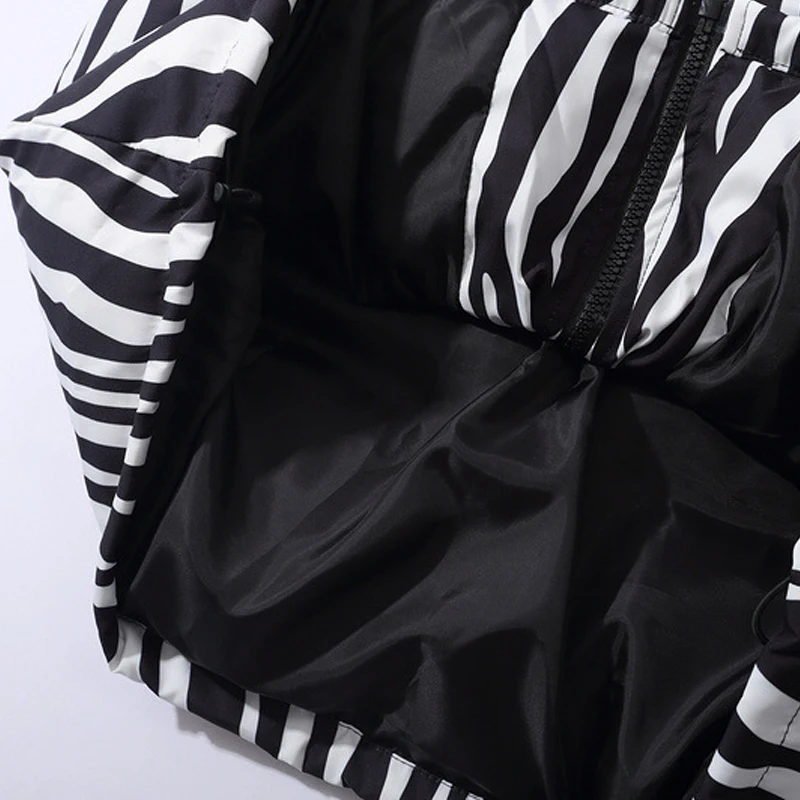 

ELKMU Zebra Stripe Pattern Parka Padded Jackets Winter Thick Warm Jacket Coat Men Streetwear Harajuku Outwear Cotton Tops HE478