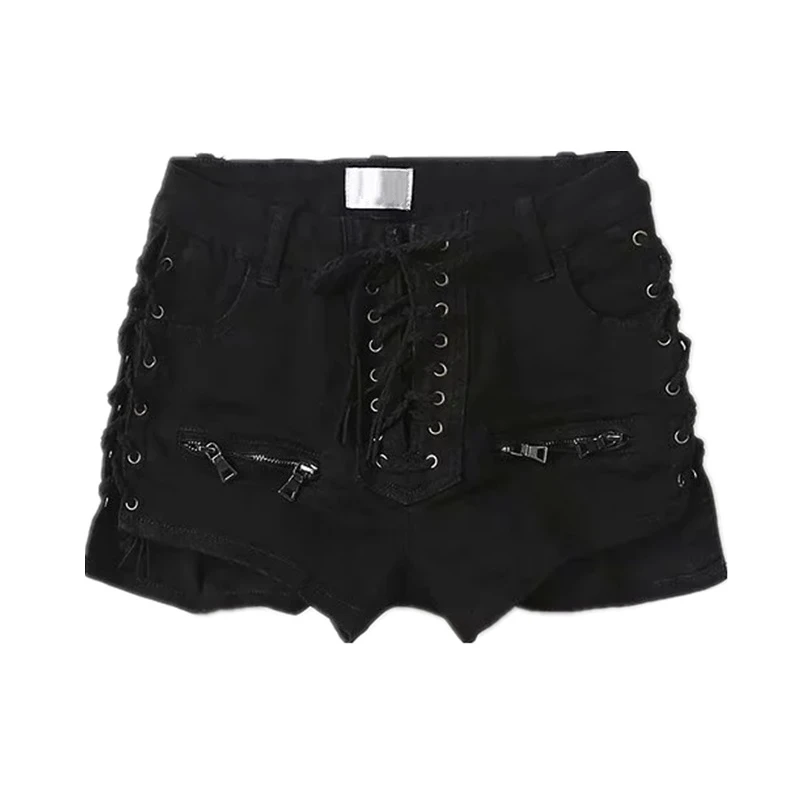 Черные шорты с высокой талией женские сексуальные байкерские джинсовые летние