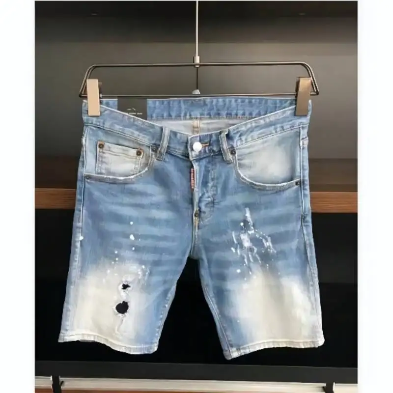 

DSQUARED2 Summer style new popular jeans brand Italian slim short jeans men, blue denim shorts with ripped zipper 9620-1#