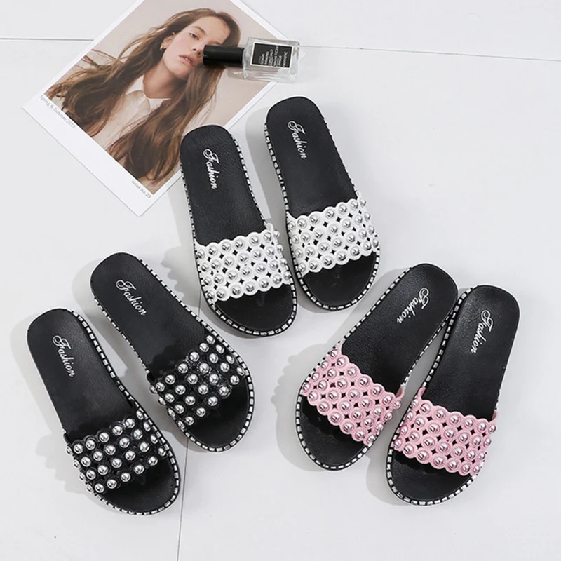 

Fashion Sandals And Slippers Women Go Out Pearl Sandals Women Thick-Soled Wear-Resistant Non-Slip Small Fresh Wear Women Shoes