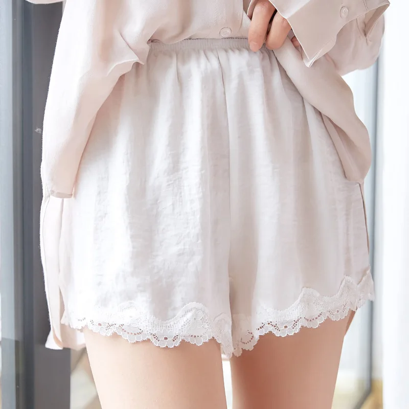 Летние Новые матовые тонкие шелковые брюки кружевные три безопасности против