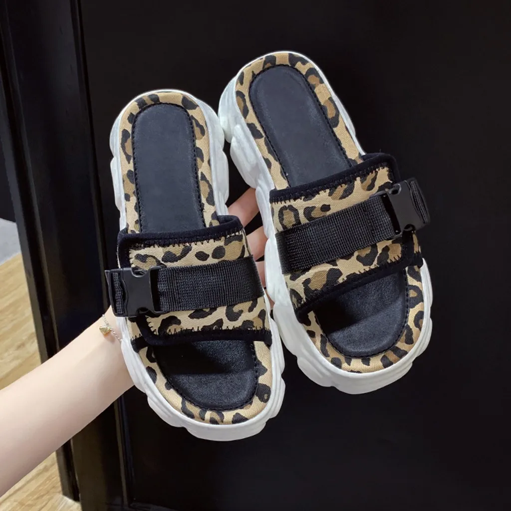 

Sandals Woman Shoes Leopard Fabric With A Slippery Anti-slip Platform Flat Noble Dignified Sandals Women Summer Shoes