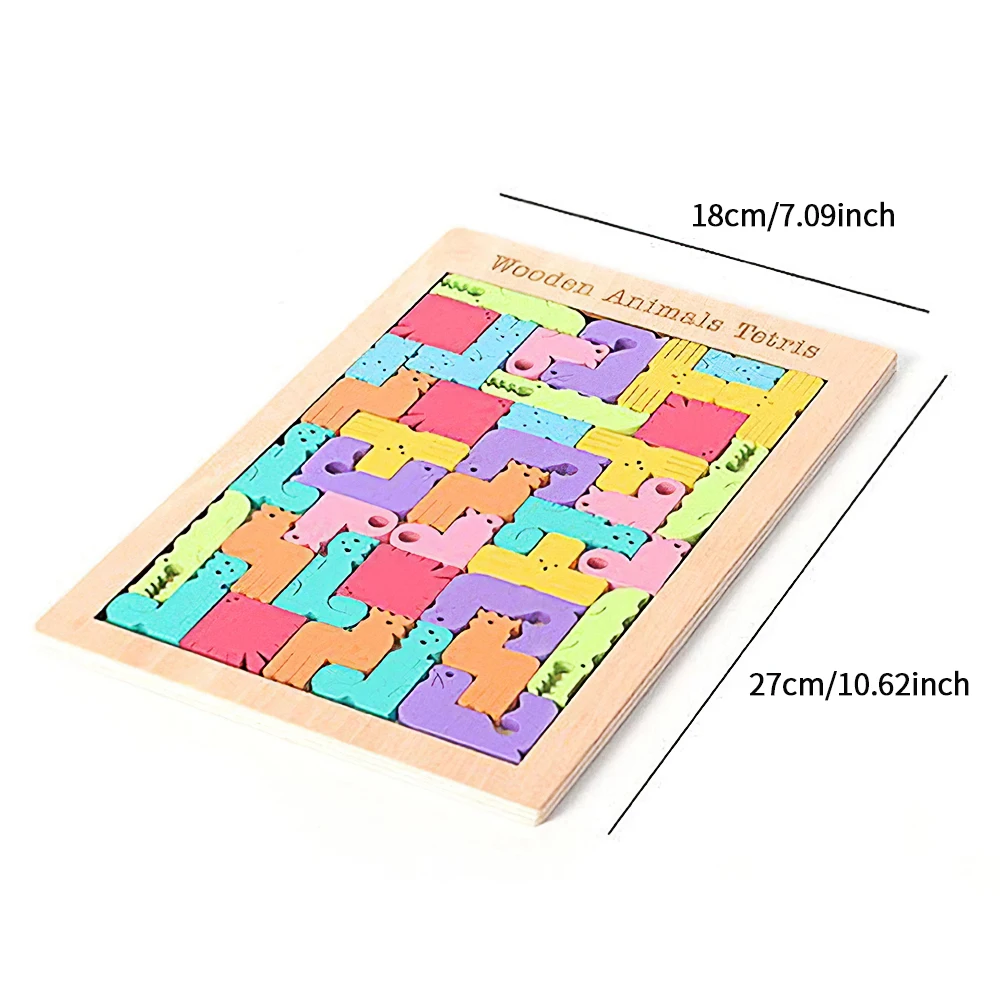 

Kids Creative Animal Pattern 3D Wooden Puzzle Tangram Math Toys Set Pre-School Intellectual Educational Baby Tangram Blocks Toy