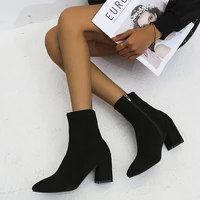 2021 new winter pointed toe zipper suede snow warm boots high heels chunky women shoes fashion party sexy pumps botas zapatos