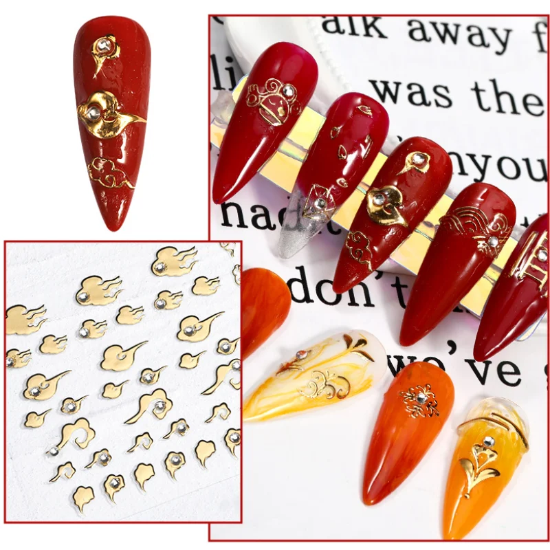 

With Diamond Chinese Style Adhesive Carved Gold Bronzing Auspicious Clouds Golden Diy Letter Decoration Nail Stickers