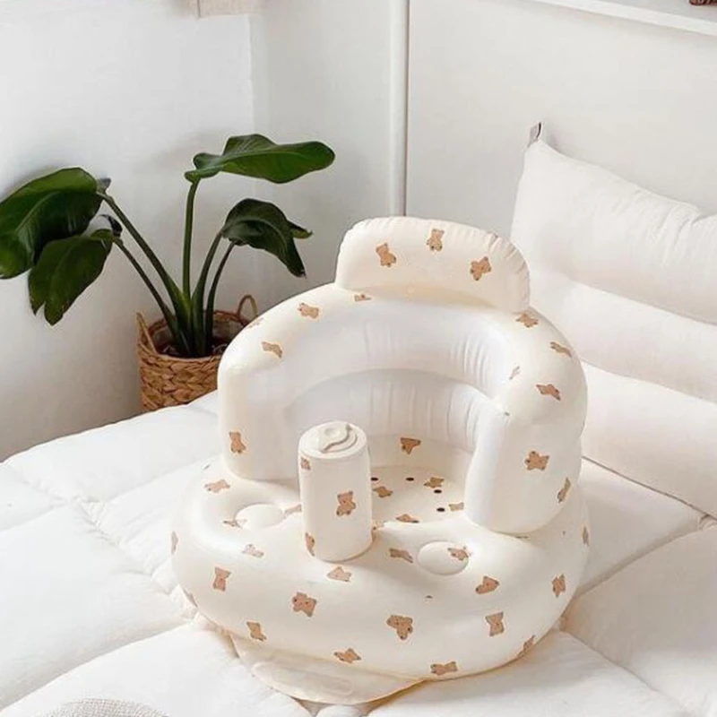 Asiento de soporte para beb&eacute;, silla de aprendizaje con Oso de dibujos animados, inflable, para comedor, reposabrazos-1