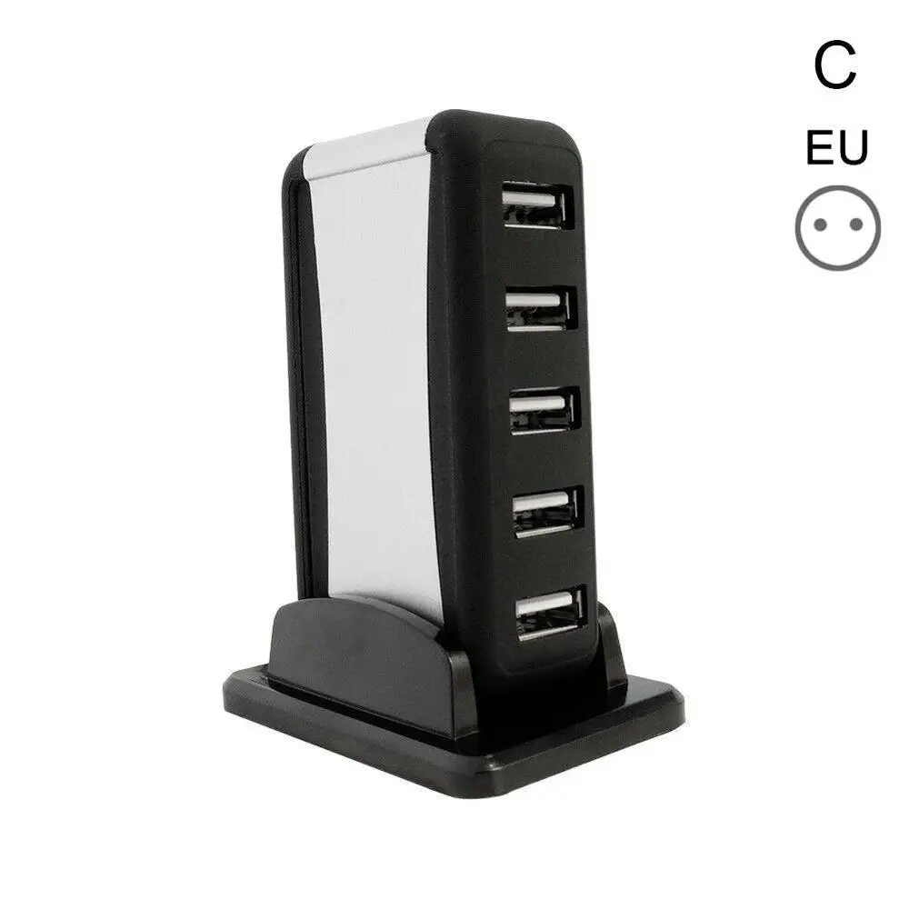 EU Вертикальный 7-Порты и разъёмы USB 2,0 usb-хаб высокого Скорость один основание сиденья и семь Порты usb-хаб сплиттер с Питание черный - Цвет: EU