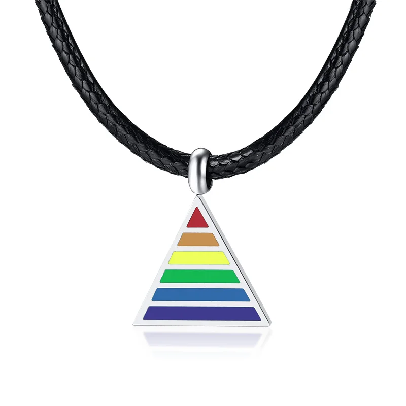 

JHSL Stainless Steel Men Statement Necklace Colorful Rainbow Triangle Pendants Rope Chain Fashion Jewelry Gift
