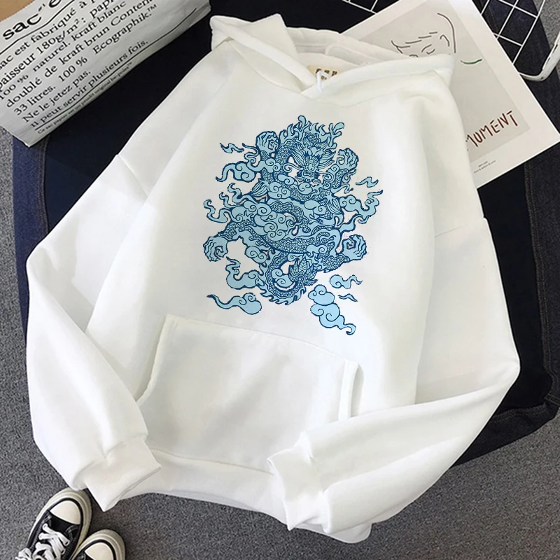 Chinese Dragon Print Streetwear Hoodie Women Sweatshirt Hooded Winter Clothes Women Oversized Sweetshirt Harajuku Vintage Hoodie