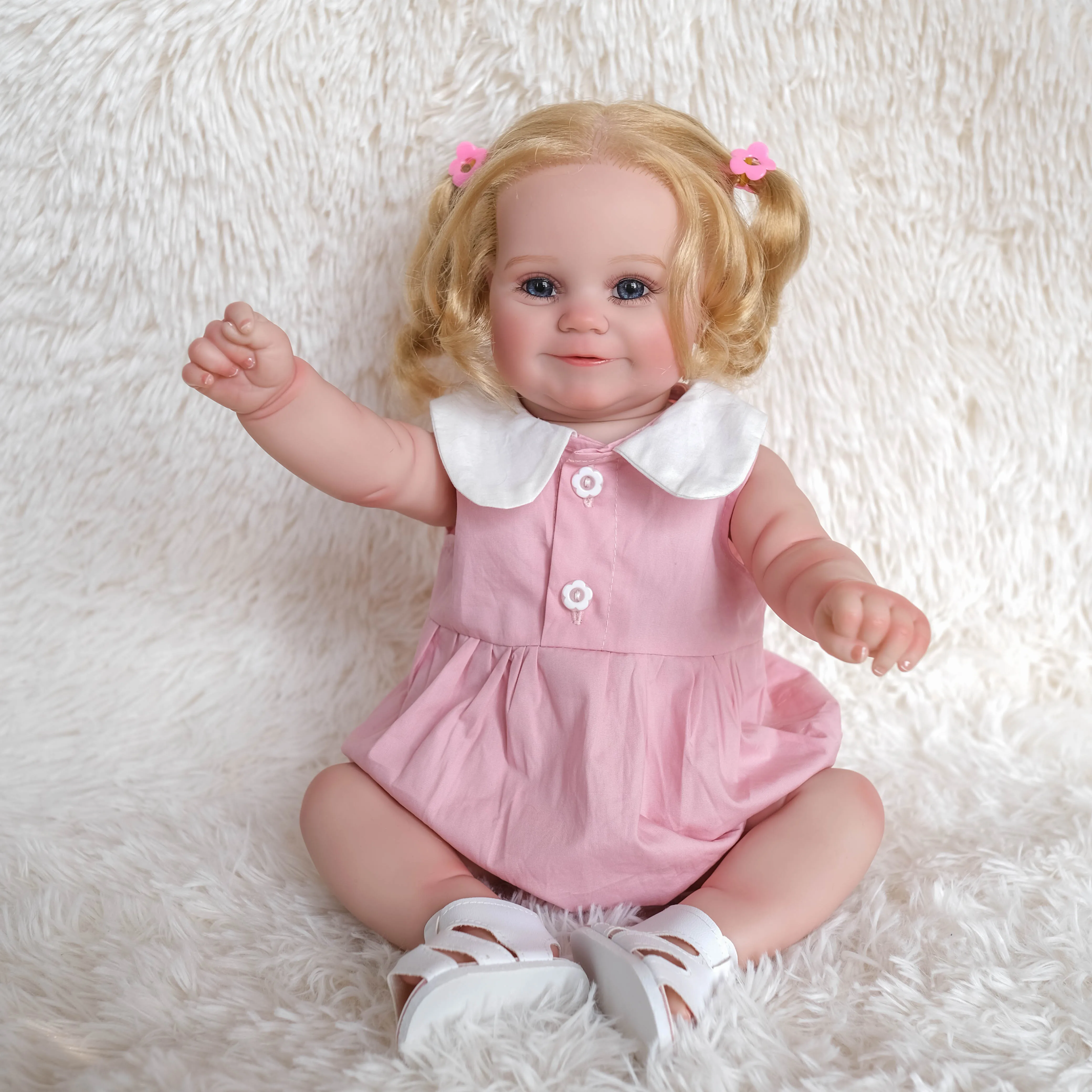 55CM Full Body Silicone Waterproof Reborn Toddler Gril Doll Maddie Lifelike Handmade 3D Skin with Genesis Paint Visible Veins