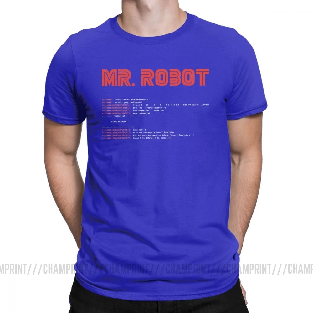 Синий Крутая футболка Mr Robot Программирование программист футболки разработчик футболки с кодом для мужчин вырез лодочкой хлопок короткий рукав Одежда большого размера - Цвет: Синий