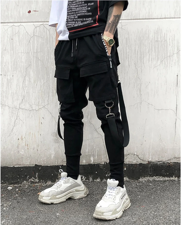 Streetwear Harajuku Pants Multi Pocket Slim Elasticity Harem Jogger Pants Ribbon Cargo Tootsies Singer Costume