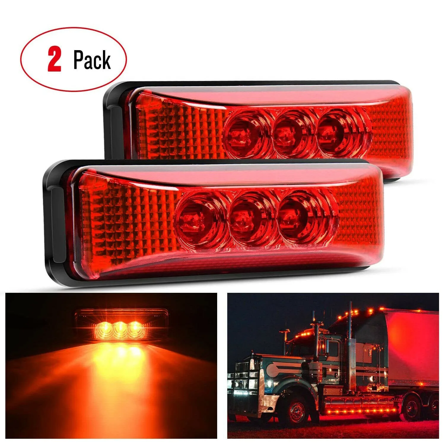 

Universal 2pcs Car Bus Truck Lorry Red 3LED Side Marker Lights RV Truck Trailer Clearance Light Waterproof 12-24V Warning Lamp