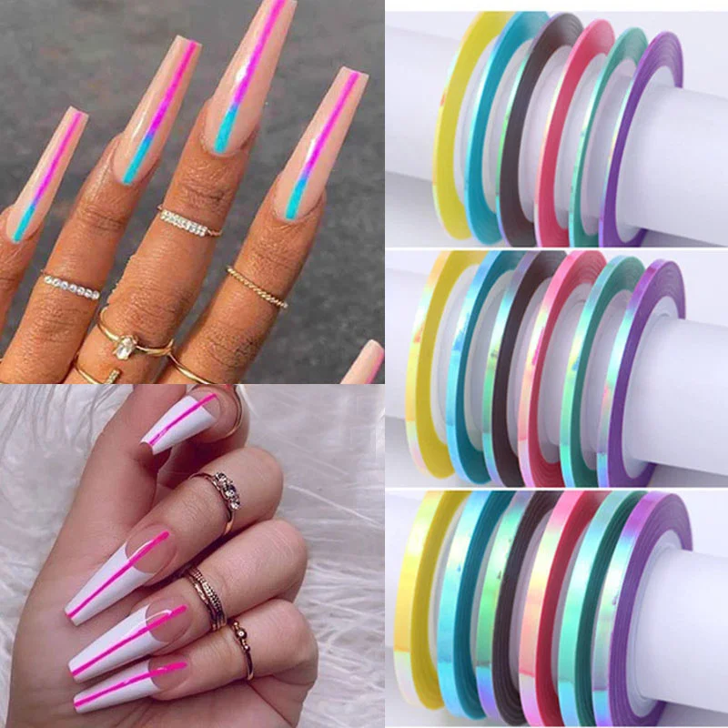 

6/18Pcs Mixed Color Nail Stickers Laser Striping Lines Tape For DIY 3D Nail Art Decorations Neon Curve High Quality Stickers