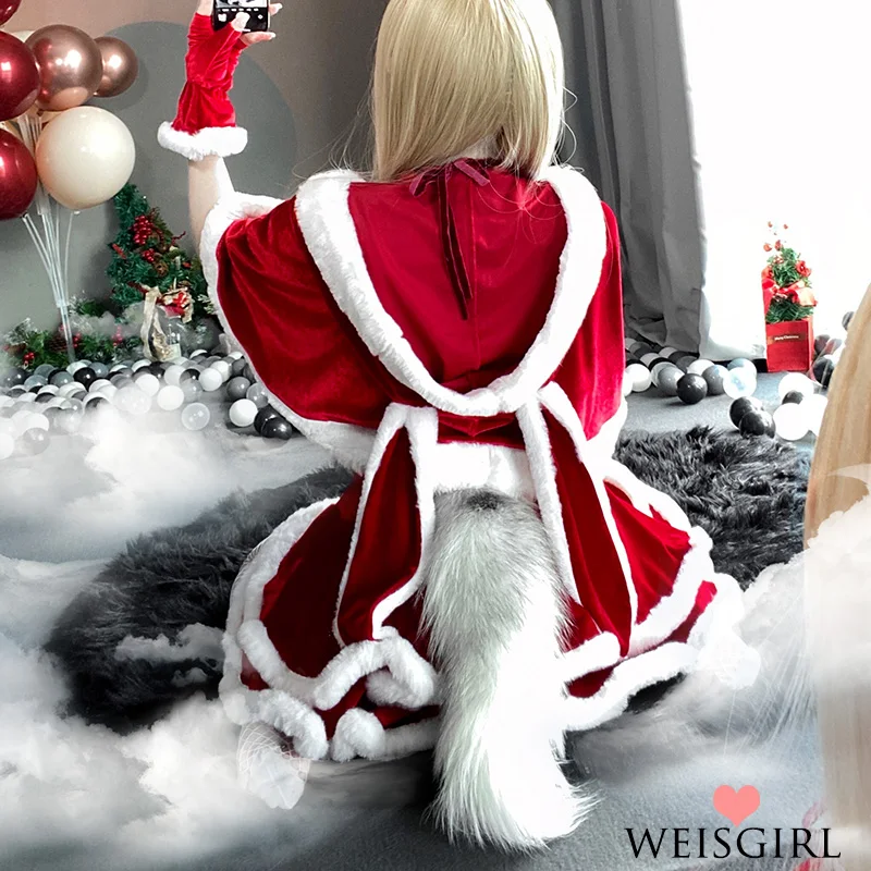 2021 Christmas Xmas Lady Santa Claus Cosplay Costume Winter Bunny Girl Cape Cloak Outfits Halloween Tail Women Custome |