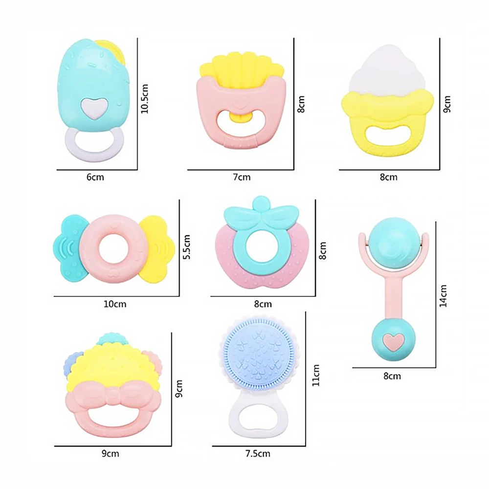 8-Piece Rattle Toy Cute Portable Safety Silicone Tooth Massage Baby Molar Stick rattle toy | Игрушки и хобби