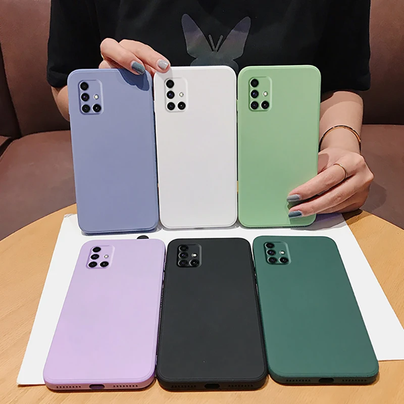 

New Luxury Original Square Liquid Silicone Soft Case For Samsung Galaxy A51 A71 A41 M31 M30S A21S S21 S8 S9 S10 Plus Phone Cover